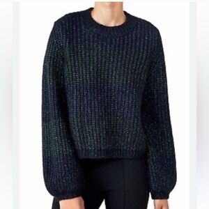 La Ligne balloon sleeve crop sweater, size XS, multi color (mostly navy)